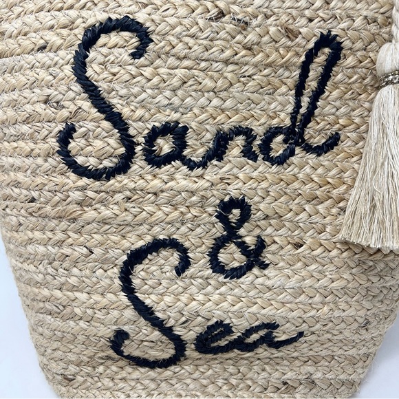 J. Jill Sand and Sea Natural Jute Beach Bag Embroidered Tote Fully Lined - Picture 5 of 10